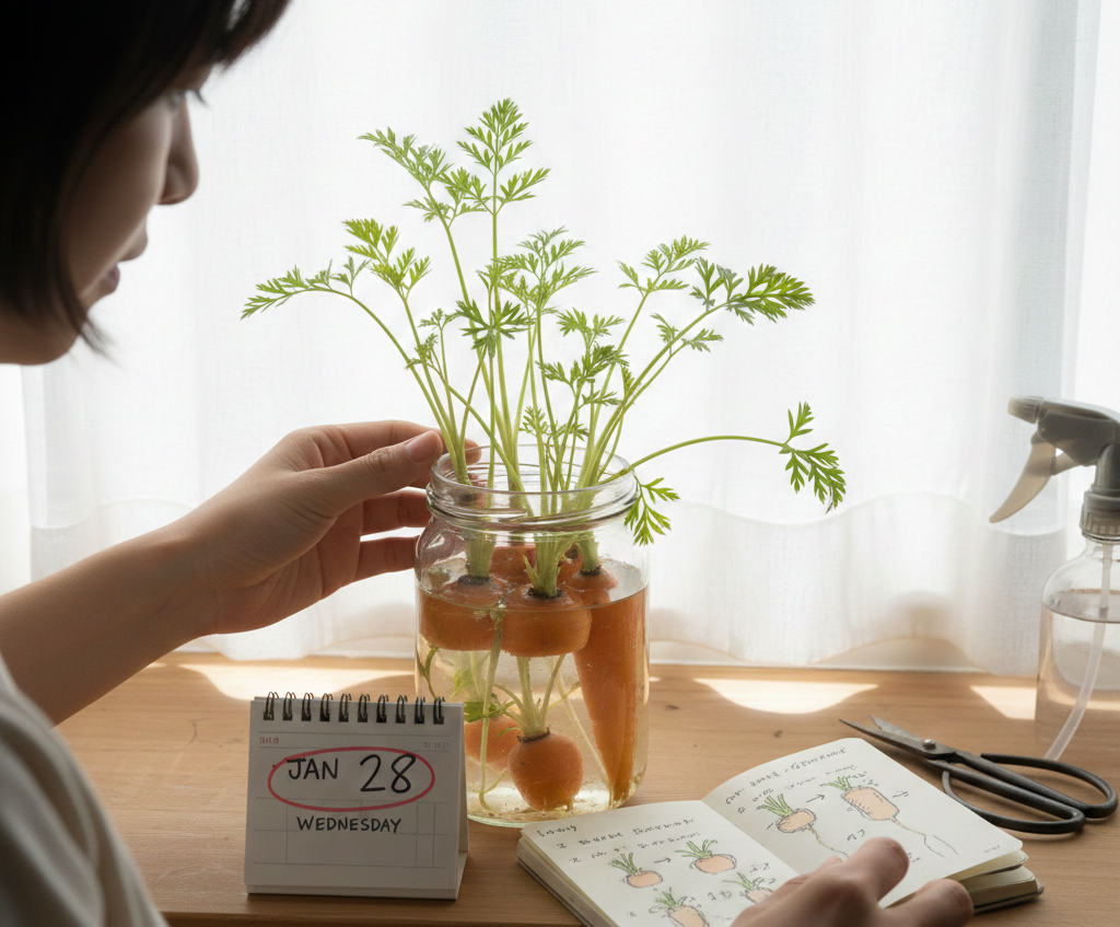 人参のヘタから芽を出す水耕栽培の手順とコツ
